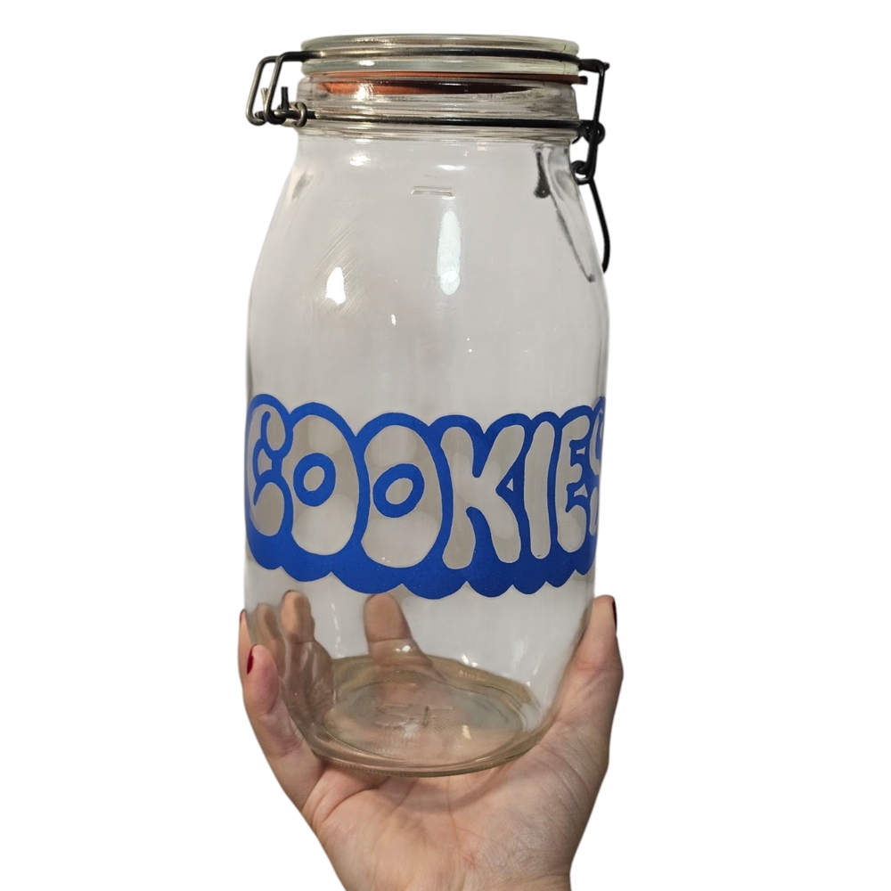 Vintage Carlton Glass 2L Cookies Hinged Lid Cookie Jar
